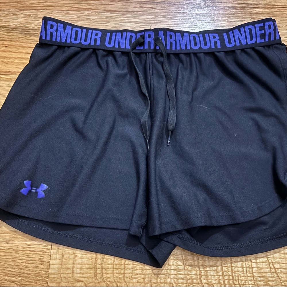Under Armour Black Athletic Shorts with blue Waistband